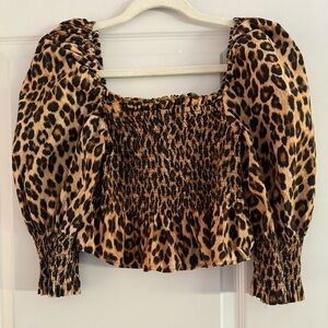 Zara Animal Print Smocked Blouse